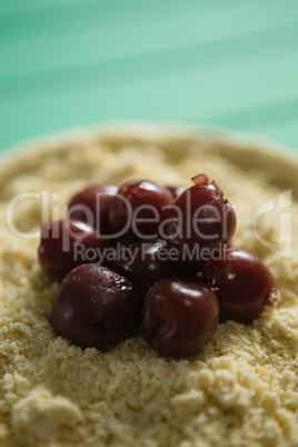 Close up of olives on food in tart
