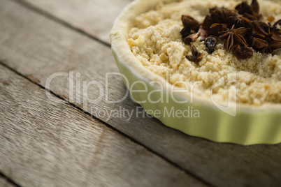 High angle view of spices on tart