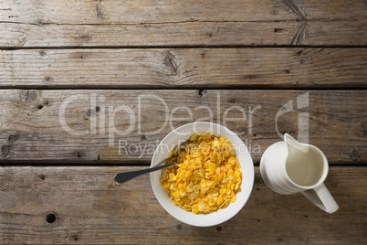 Bowl of wheaties cereal and milk with spoon