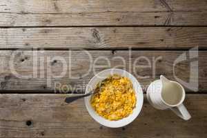 Bowl of wheaties cereal and milk with spoon