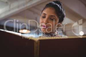 Woman reading menu