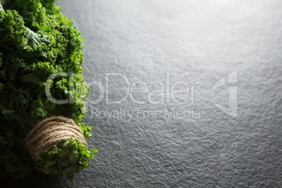 High angle view of fresh kale bundle