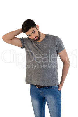 Handsome man posing against white background