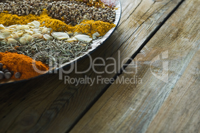 Various type spices on plate