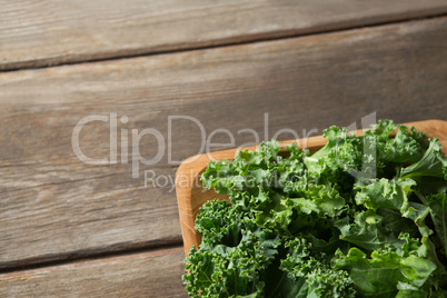 Close up overhead view of fresh kale in bowl