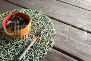Vegetable salad in bowl with place mat at table