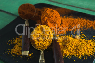 Various type of spices in spoon