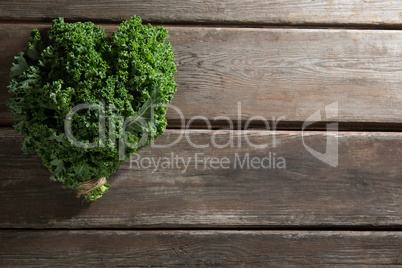 Overhead view of fresh kale vegetable bundle