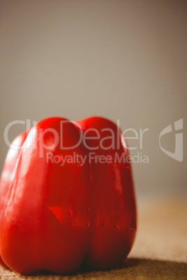 Close up of red carved bell pepper