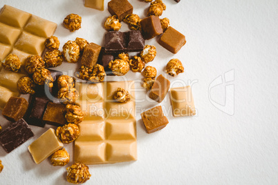 View of chocolates over white background