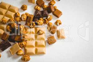 View of chocolates over white background