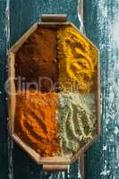 Various spices arranged in tray