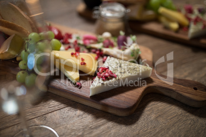 Close-up of various food on wooden board