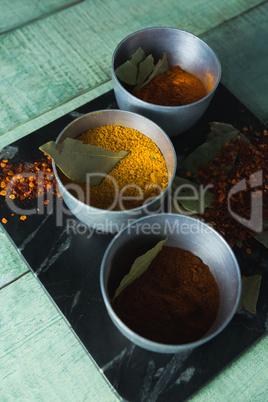 Various type spices on bowl