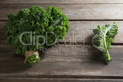 High angle view of fresh kale vegetable on table