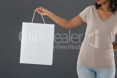 Mid section of woman holding shopping bag Mid section of woman holding shopping bag