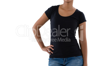 Mid section of woman in casual clothing