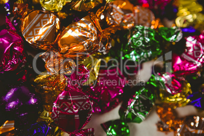 Close up of colorful wrapped chocolates