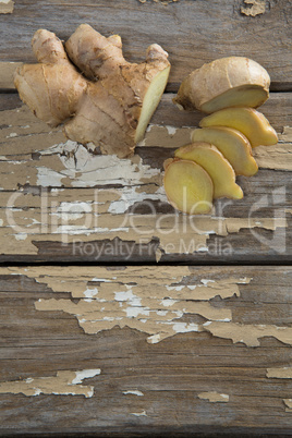 Overhead view of fresh chopped gingers on table