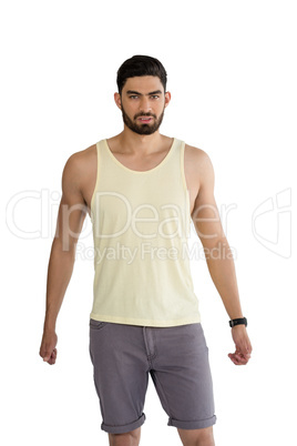 Man posing against white background