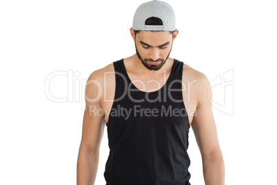 Man posing against white background