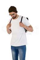 Man posing against white background