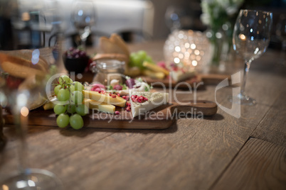 Close-up of various food on wooden board