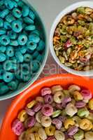 Bowls of various breakfast