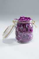 Chopped red cabbage in a jar