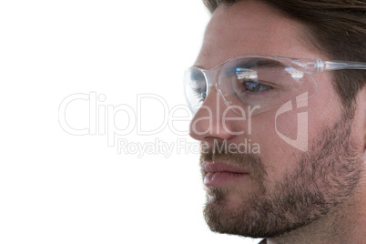 Man wearing protective glasses