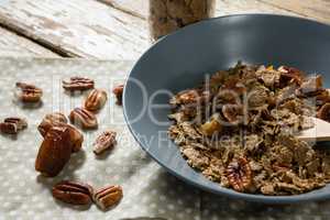 Bowl of wheat flakes and date palm
