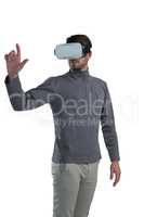 Man gesturing while using virtual reality headset