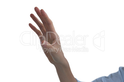 Womans hand using invisible screen