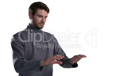 Man pretending to type on keyboard Man pretending to type on keyboard