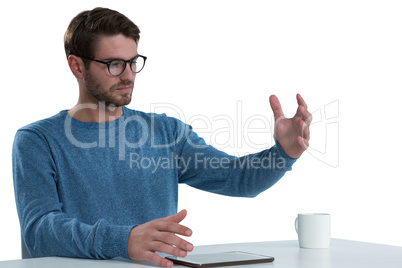 Man pretending to hold an invisible object