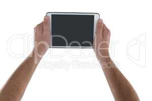 Hand holding digital tablet
