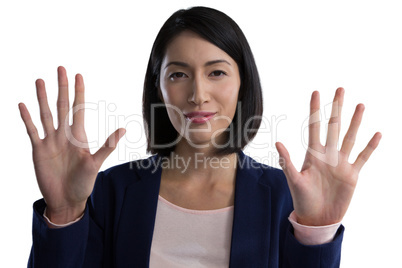 Businesswoman using invisible screen