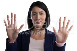 Businesswoman using invisible screen