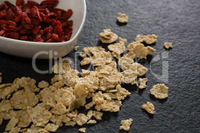 Bowl of dried fruits with corn flakes