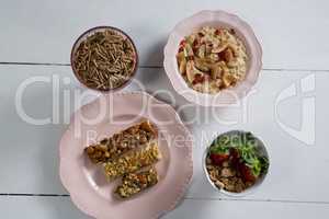 Various healthy breakfast on white background