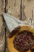 Bowl of cereal bran stick and dried fruits