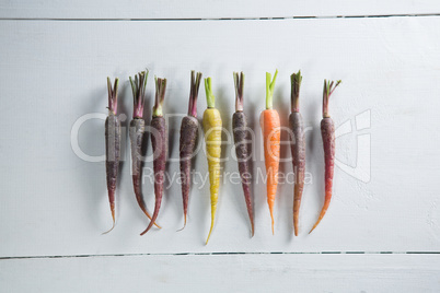 Overhead view of carrots on table