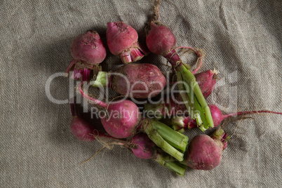 Overhead view of red radishes