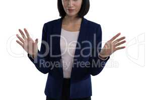 Businesswoman using invisible screen