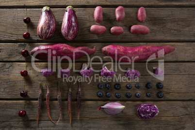 Various vegetable arranged on wooden table