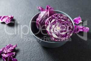 Close-up of red cabbage in bowl