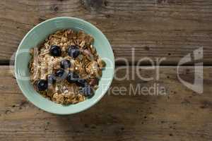 Oats with blueberries forming face