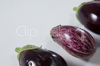 Eggplants arranged on a white background