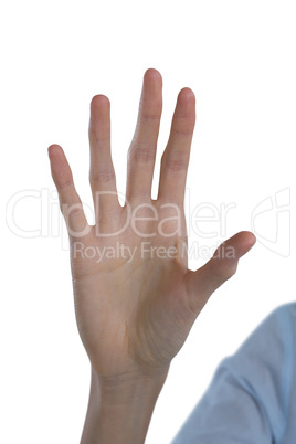 Womans hand using invisible screen