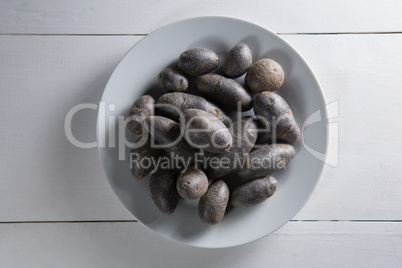 Overhead view of sweet potatoes in plate